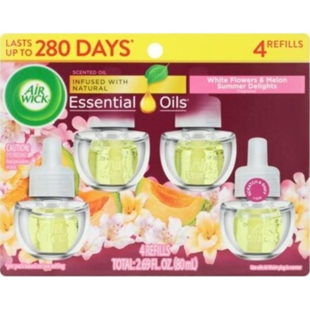 Air Wick Essential Oils Refill White Flowers & Melon 4 Pk  #1099,1100,1260